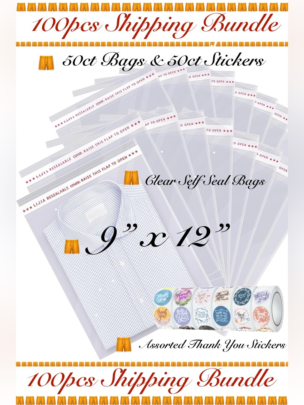 100ct - 9x12” Clear Shipping Bundle 🩳🆕🩳
50ct 9”x 12” Bag & 50ct Stickers